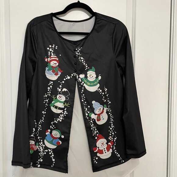 Women’s Christmas Blouse ROTITA Christmas Snowman Print Contrast Panel - Picture 4 of 10